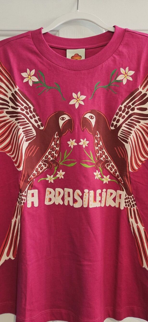 NWOT FARM Rio T-Shirt Top A Brasileira Parrot Pink Size Large Tropical - Picture 2 of 4